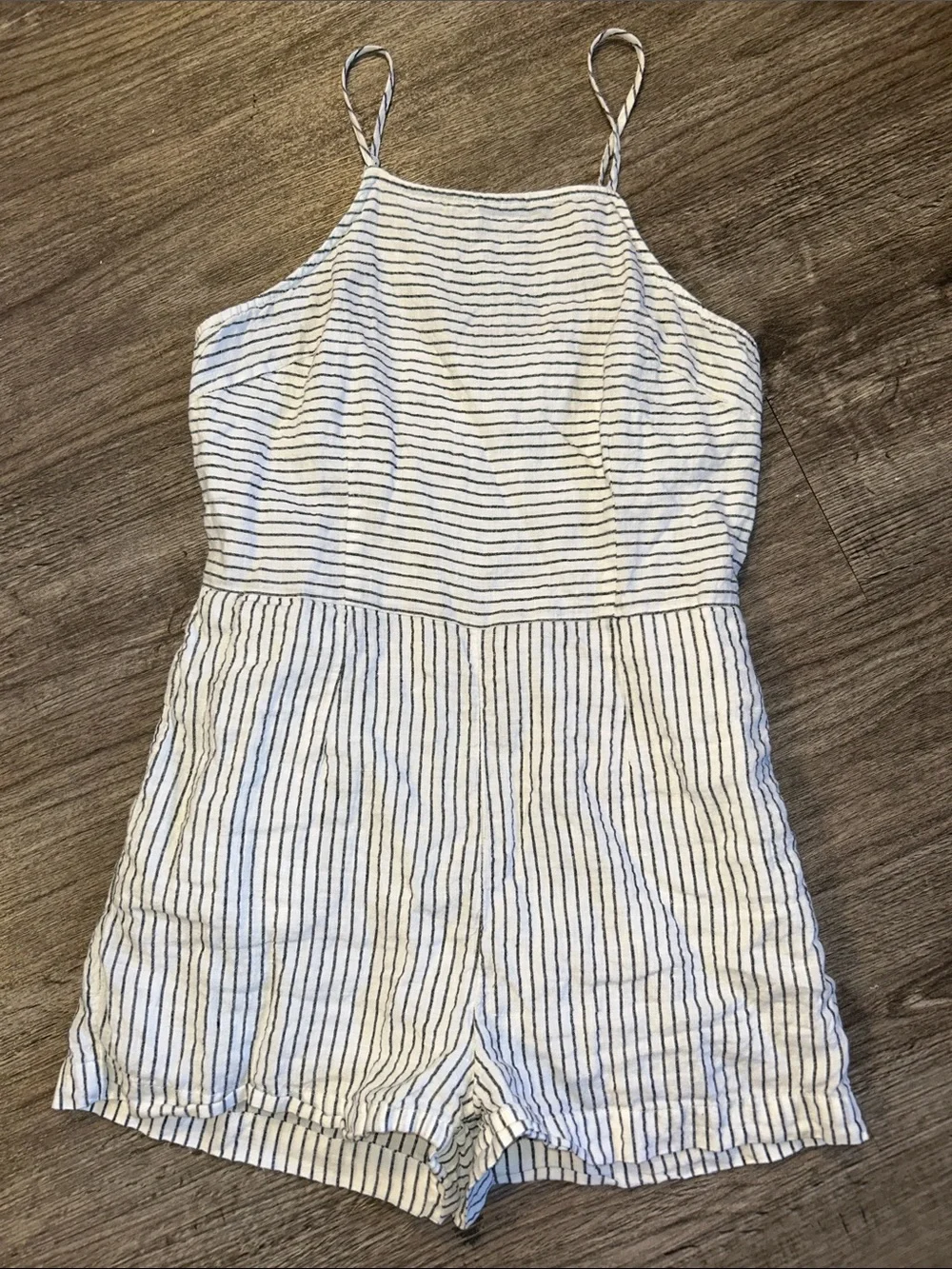 Vineyard Vines 100% Linen Striped Romper White Blue XS S